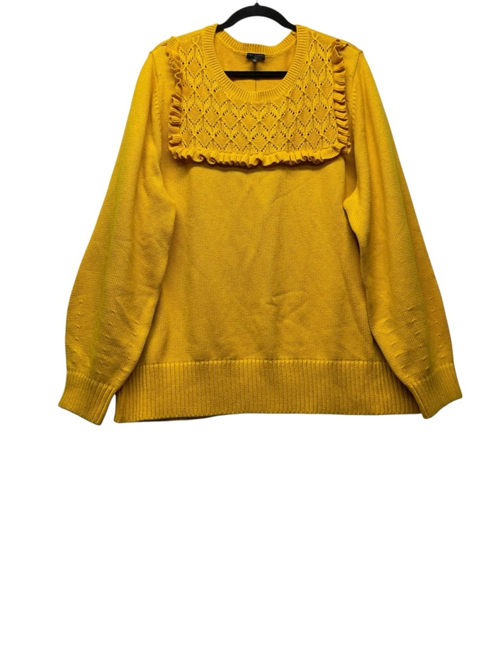 Talbots Plus 3X Ruffle knit Crewneck Sweater  Yellow Marigold Cottagecore